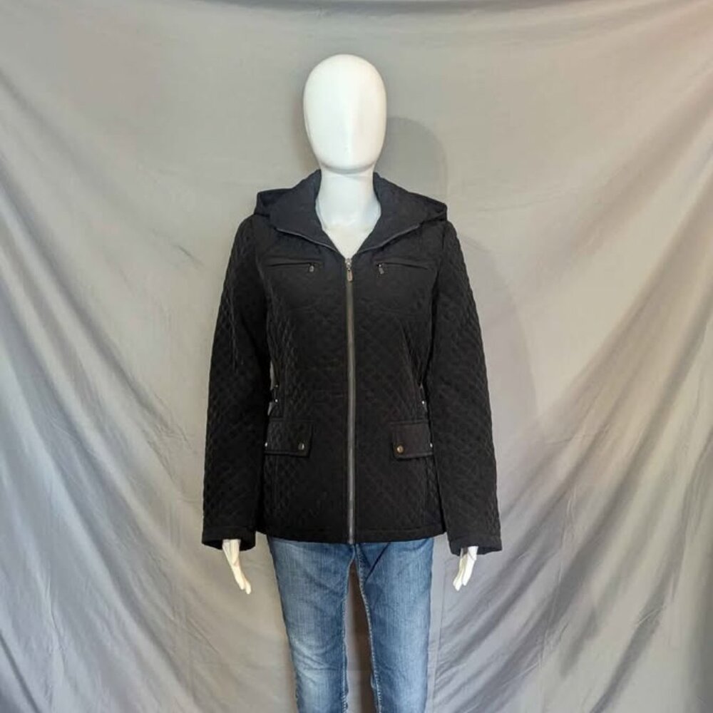 Womens Black Quilted Looking Fabric St. John’s Bay Spring Fall Jacket Size Small